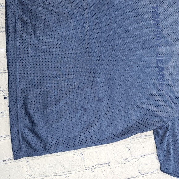 Vintage Tommy Hilfiger Tommy Jeans Blue Mesh Shirt Jersey Retro 90s MENS SZ L - Picture 3 of 10